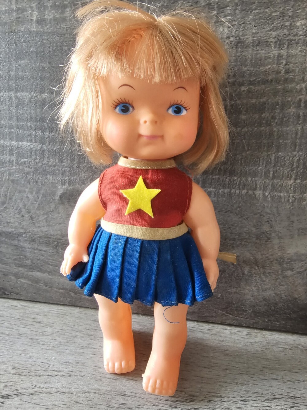 Vtg Uneeda Blonde Hair Blue Painted Eye 7.5" Doll Patriotic Dress Outfit RARE